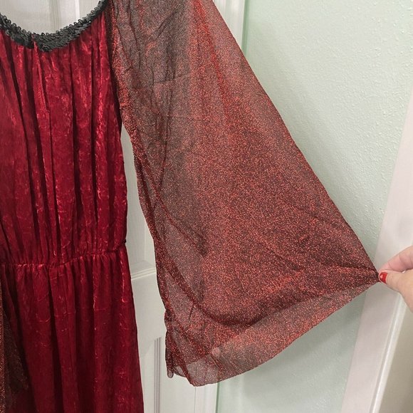 Woman's M 'Vampire Witch Halloween Costume Dress Medieval Red Sparkly Velour - Picture 5 of 13